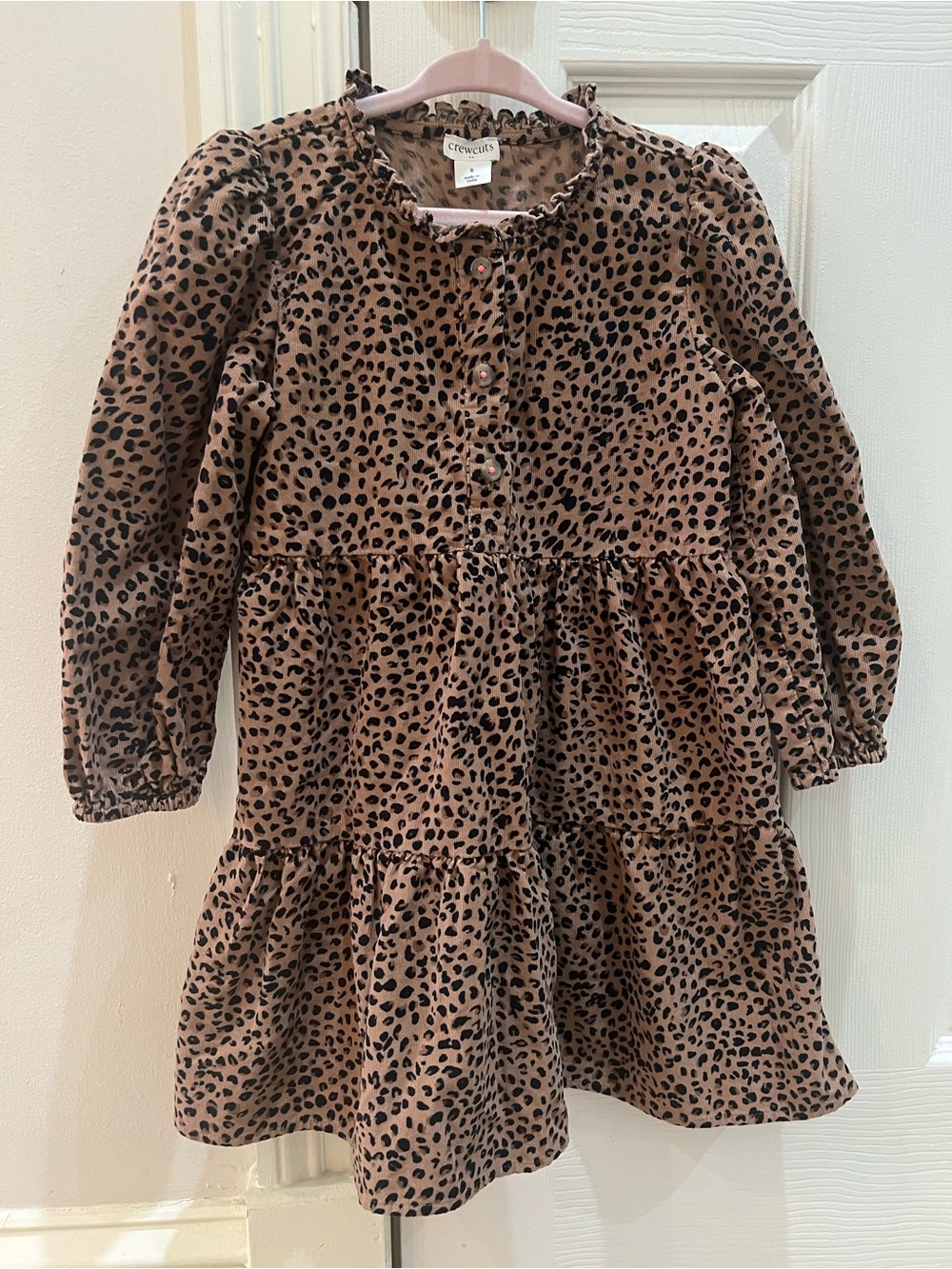 Crewcuts Leopard Print Tiered Dress in Brown and Black